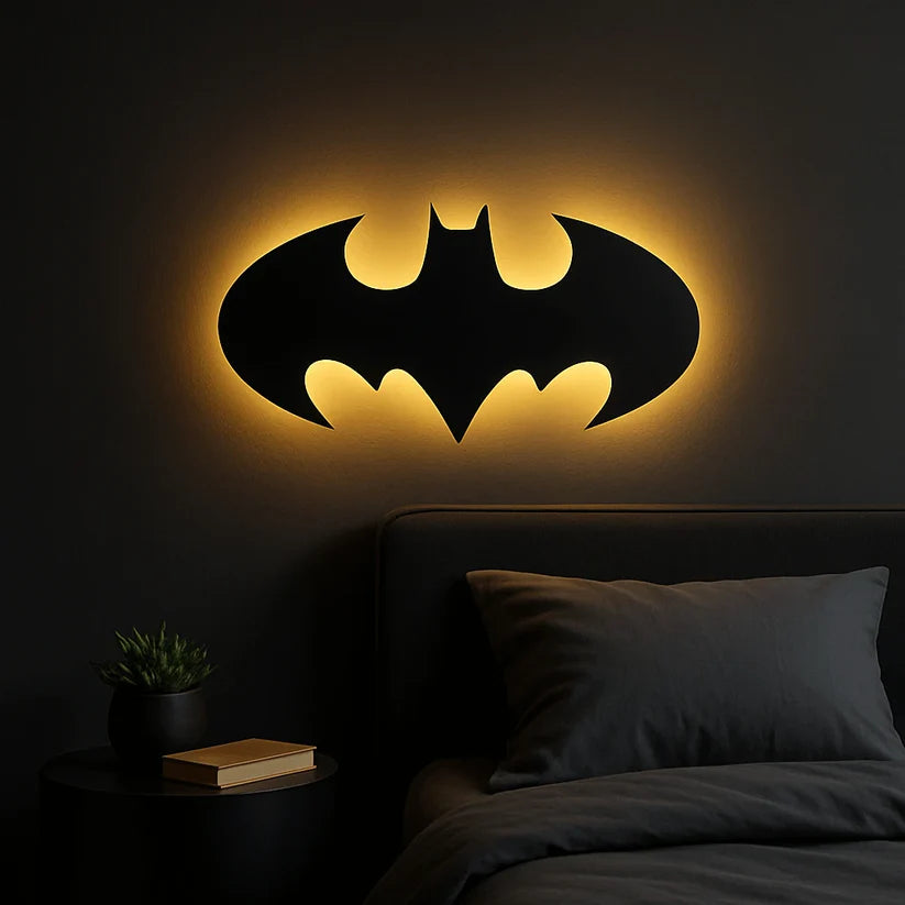 3D Gotham Batman Silhouette Wall Lamp – Modern Ambient Bedroom Light | Battery Operated, No Wires