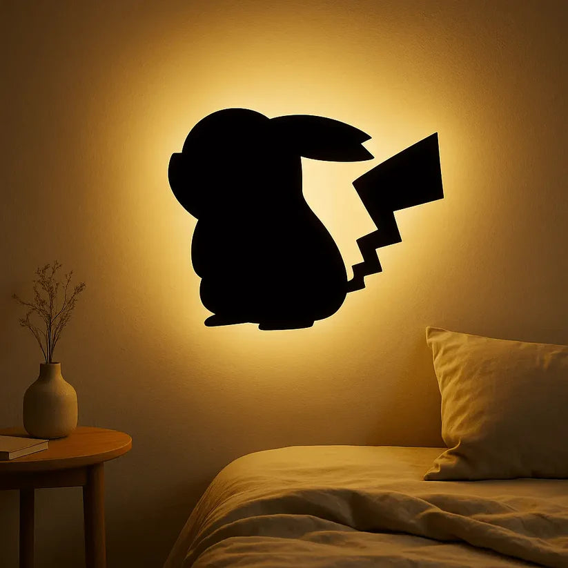 3D Pikachu Wall Lamp – Cozy Ambient Bedroom Night Light | Plug & Play, No Wires