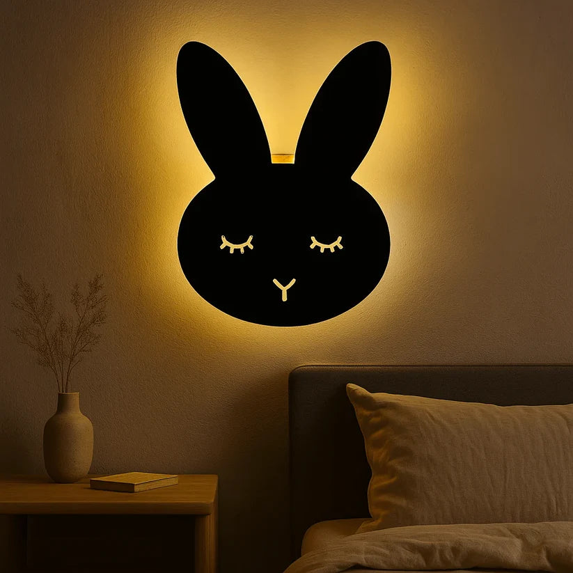 3D Bunny Playboy Wall Lamp – Cozy Ambient Bedroom Night Light | Plug & Play, No Wires