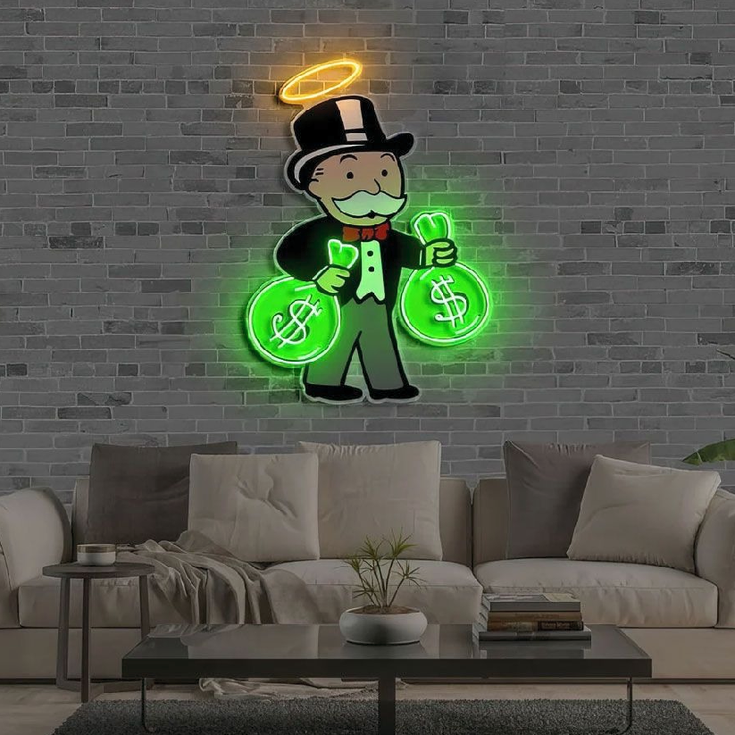 Money Bags Wall Art with Golden Halo 1.5 by 2 ft size